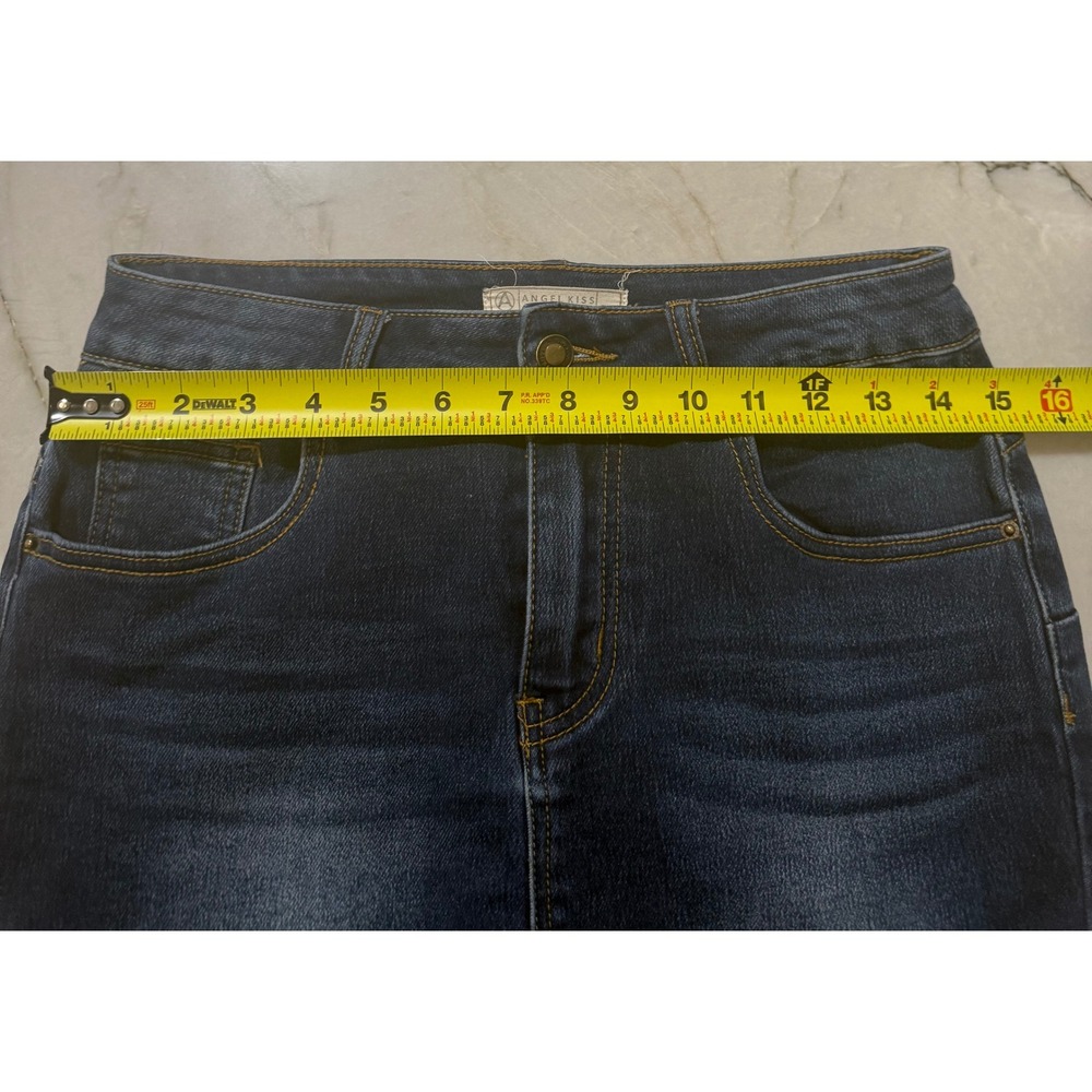 Angel Kiss Los Angeles Dark Wash‎ Denim Pencil Skirt Size M Whiskered Stretch - Picture 7 of 10